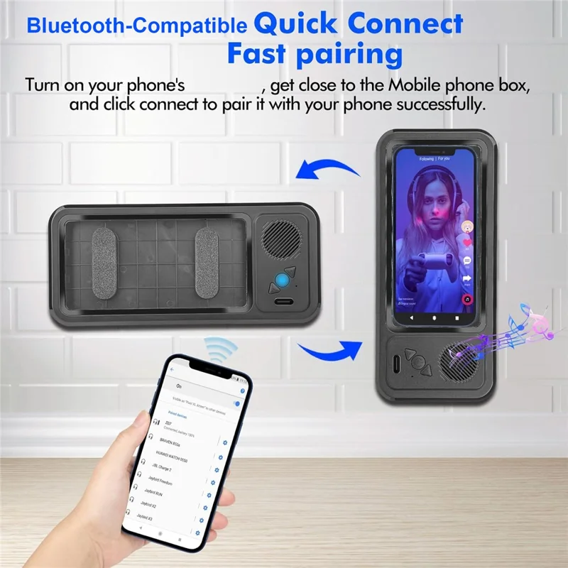Z07 Bathroom Waterproof Phone Case Bluetooth-Compatible Speaker Wall Mount Touch Screen Phone Holder for Showering - Black