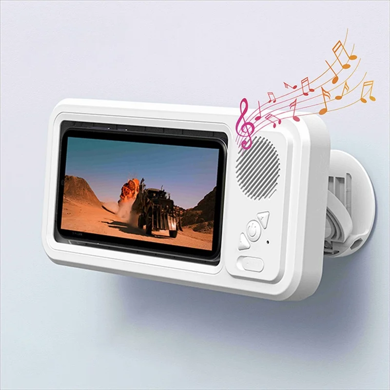 Z07 Bathroom Waterproof Phone Case Bluetooth-Compatible Speaker Wall Mount Touch Screen Phone Holder for Showering - White
