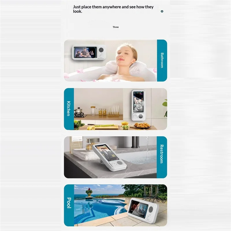 Z07 Bathroom Waterproof Phone Case Bluetooth-Compatible Speaker Wall Mount Touch Screen Phone Holder for Showering - White
