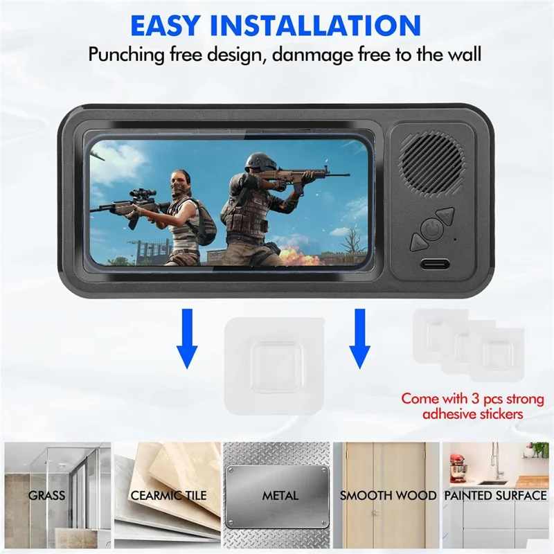 Z07 Bathroom Waterproof Phone Case Bluetooth-Compatible Speaker Wall Mount Touch Screen Phone Holder for Showering - White