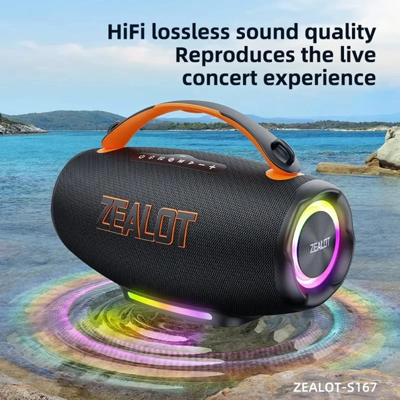 ZEALOT S167 100W Portable Bluetooth-Compatible Speaker IPX5 Waterproof Outdoor Wireless Subwoofer with Colorful RGB Lights - Black