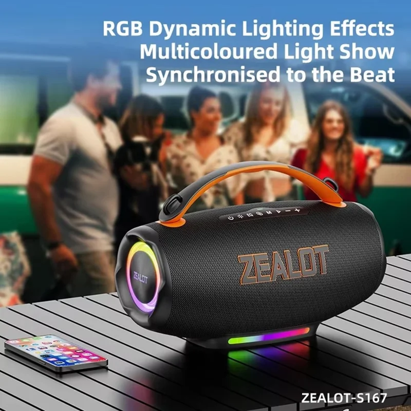 ZEALOT S167 100W Portable Bluetooth-Compatible Speaker IPX5 Waterproof Outdoor Wireless Subwoofer with Colorful RGB Lights - Black