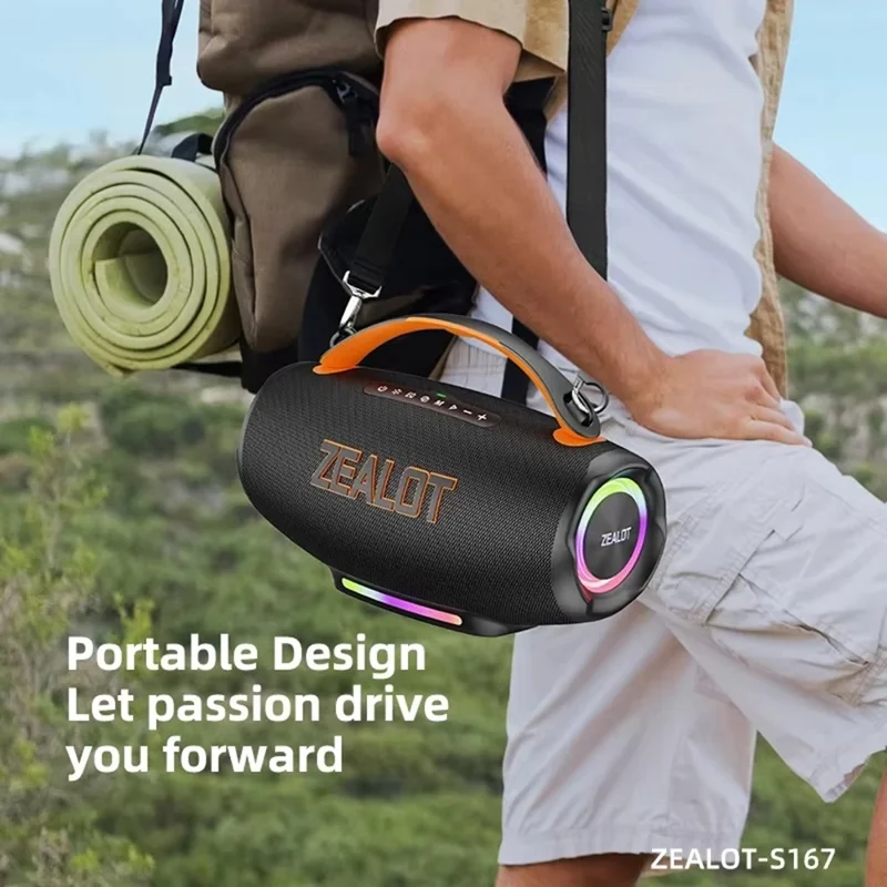 ZEALOT S167 100W Portable Bluetooth-Compatible Speaker IPX5 Waterproof Outdoor Wireless Subwoofer with Colorful RGB Lights - Black