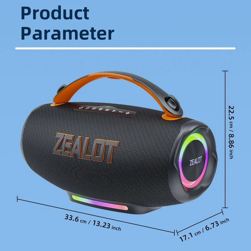 ZEALOT S167 100W Portable Bluetooth-Compatible Speaker IPX5 Waterproof Outdoor Wireless Subwoofer with Colorful RGB Lights - Black