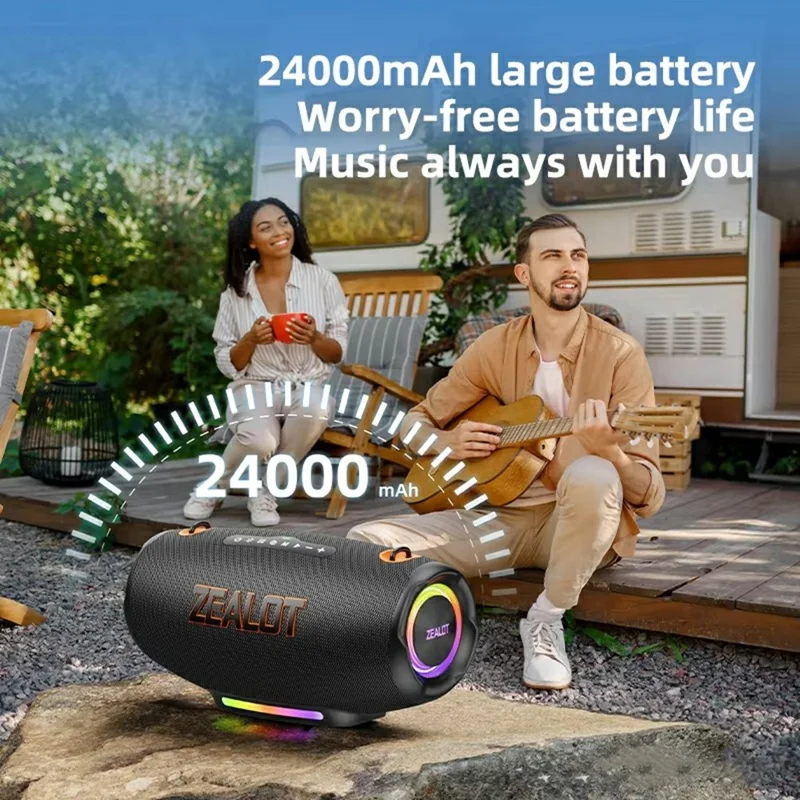 ZEALOT S127 100W Outdoor Portable Bluetooth-Compatible Speaker 24000mAh RGB Light Subwoofer - Black