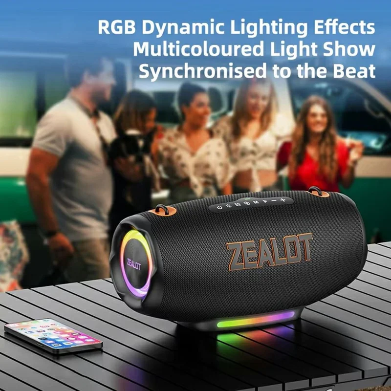 ZEALOT S127 100W Outdoor Portable Bluetooth-Compatible Speaker 24000mAh RGB Light Subwoofer - Black