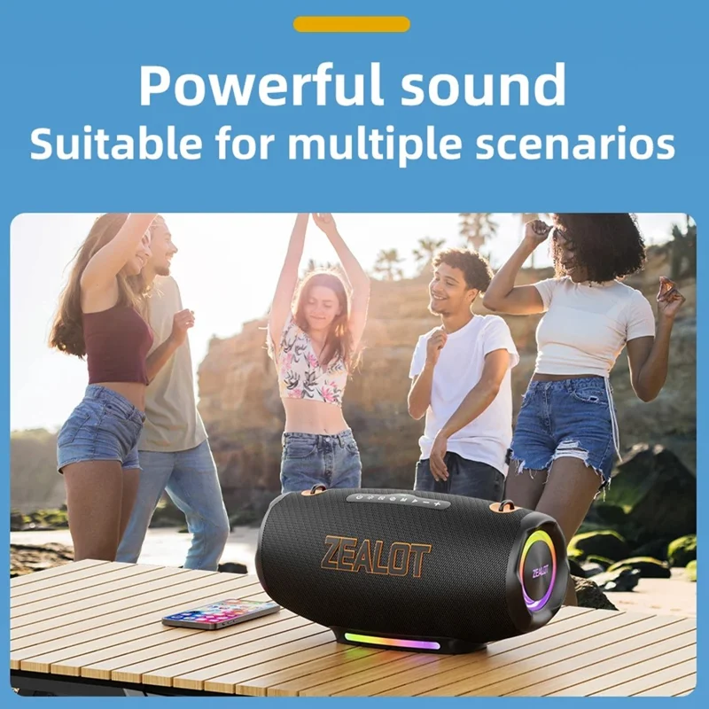 ZEALOT S127 100W Outdoor Portable Bluetooth-Compatible Speaker 24000mAh RGB Light Subwoofer - Black