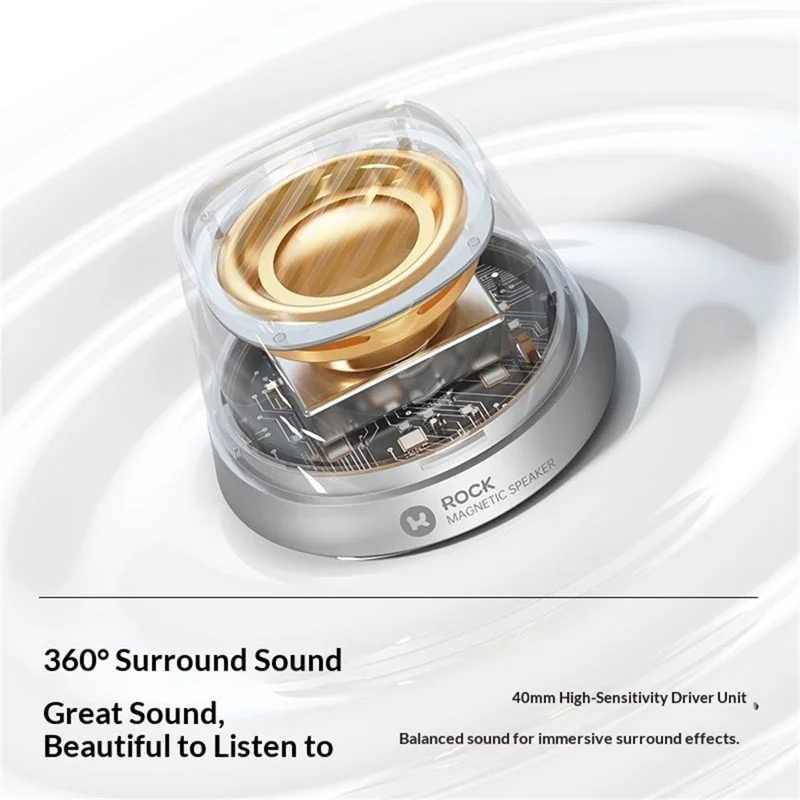 Altavoz inalámbrico magnético con carga inalámbrica rápida de 15 W, altavoz con sonido envolvente de 360°, compatible con Bluetooth de ROCK