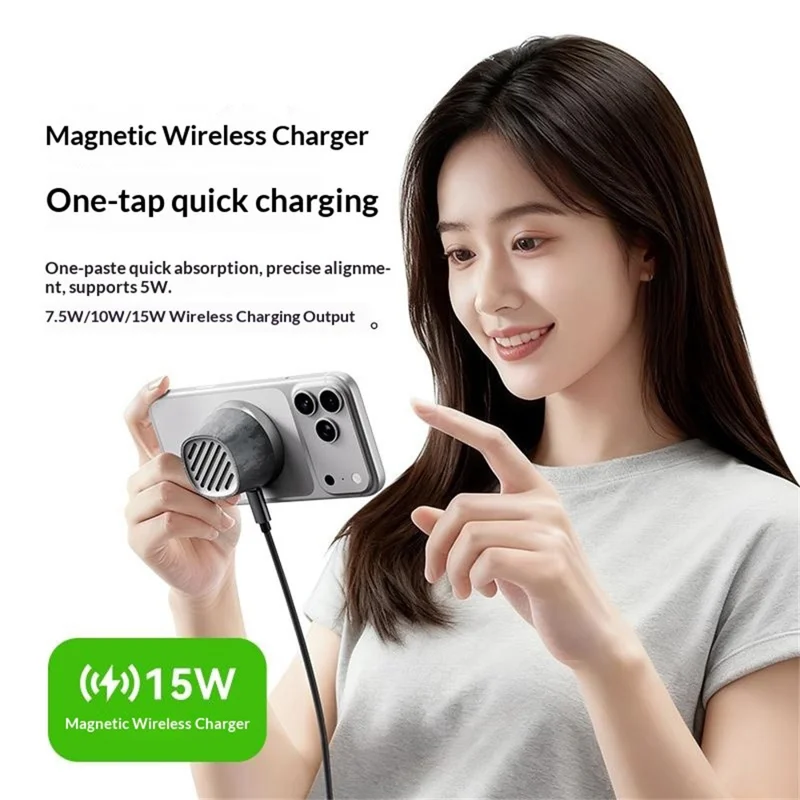 Altavoz inalámbrico magnético con carga inalámbrica rápida de 15 W, altavoz con sonido envolvente de 360°, compatible con Bluetooth de ROCK