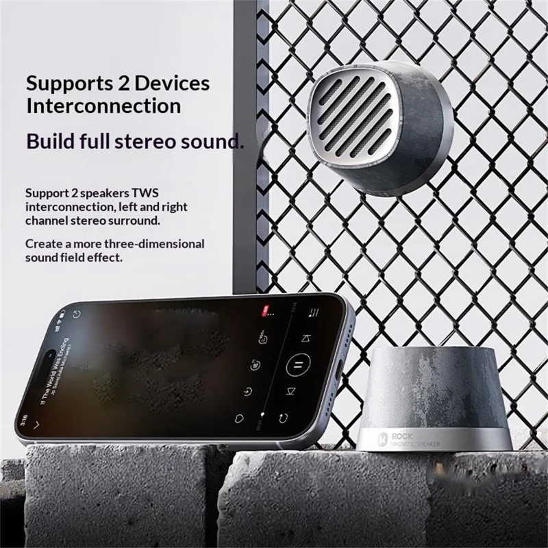 Altavoz inalámbrico magnético con carga inalámbrica rápida de 15 W, altavoz con sonido envolvente de 360°, compatible con Bluetooth de ROCK