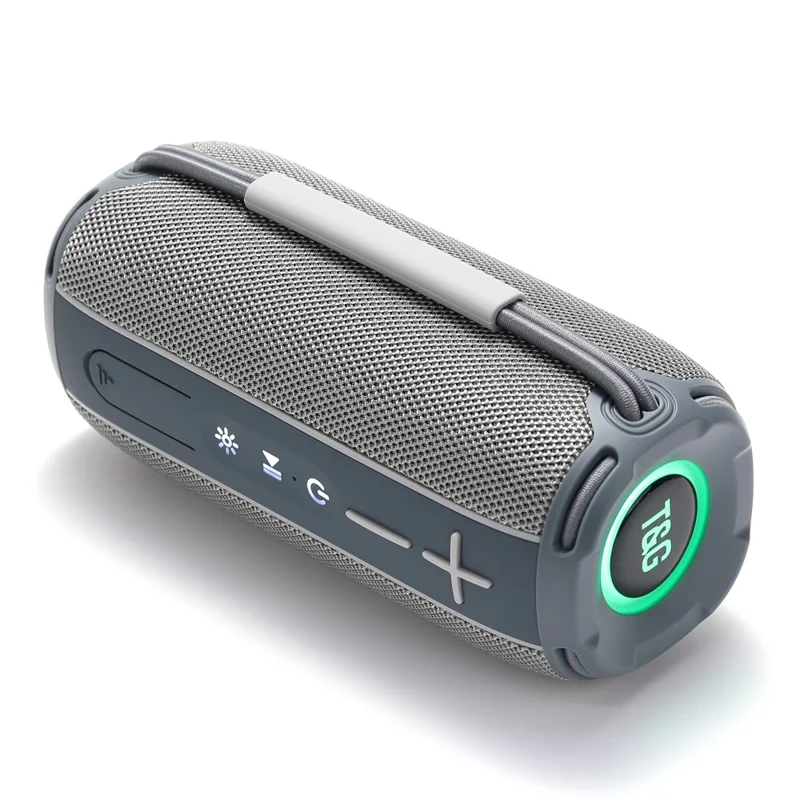T&G 696 Portable Speaker Waterproof Wireless Subwoofer Speaker with RGB Light  /  FM Radio - Grey