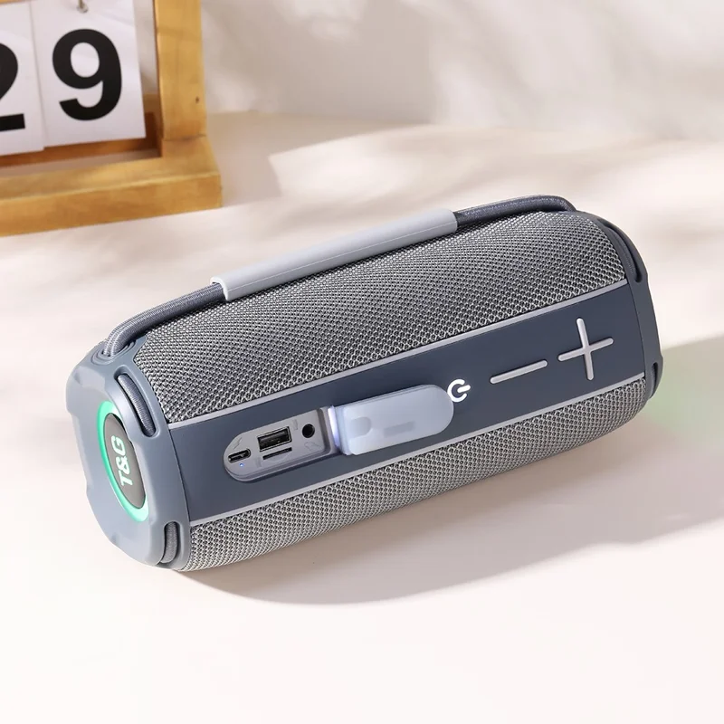 T&G 696 Portable Speaker Waterproof Wireless Subwoofer Speaker with RGB Light  /  FM Radio - Grey