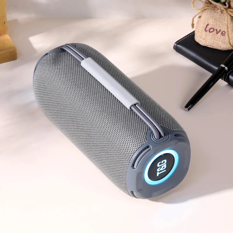 T&G 696 Portable Speaker Waterproof Wireless Subwoofer Speaker with RGB Light  /  FM Radio - Grey