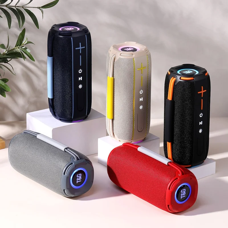 T&G 696 Portable Speaker Waterproof Wireless Subwoofer Speaker with RGB Light  /  FM Radio - Grey