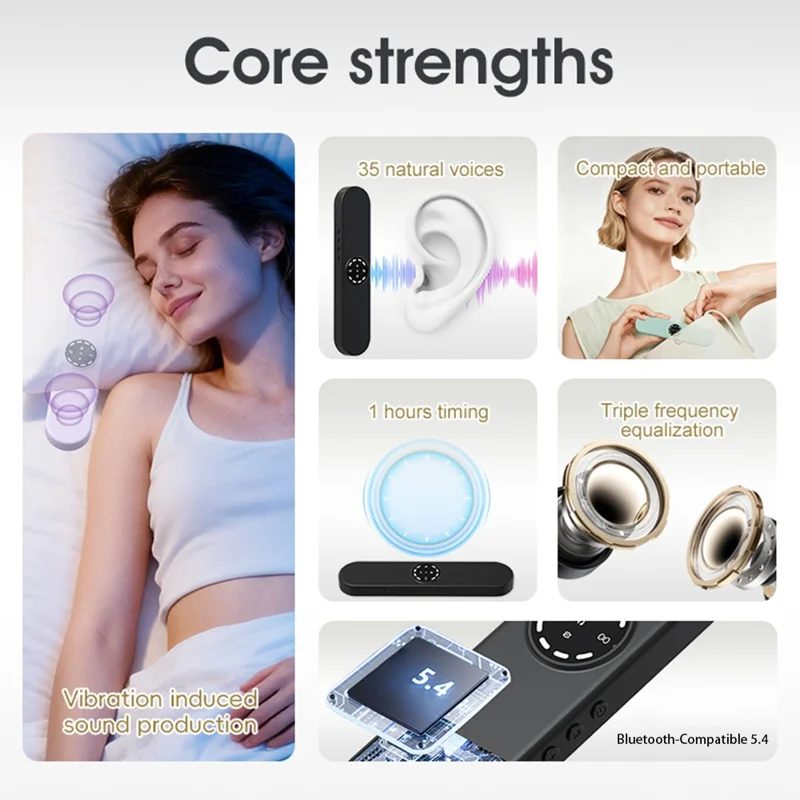 SMB-16 Coluna de Ossocondutividade para Ajuda ao Sono com Bluetooth, Máquina de Sons Brancos, Coluna para Colocar Sob a Almofada - Preto