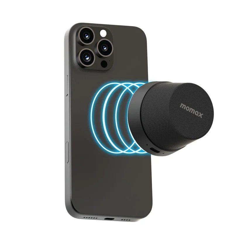 MOMAX 1-Vibe Go BS6 Magnetisk Trådløs Højttaler med Telefonholder Funktion, Bærbar Lydudbyder, IPX6 Vandtæt til Hjem/udendørs - Sort