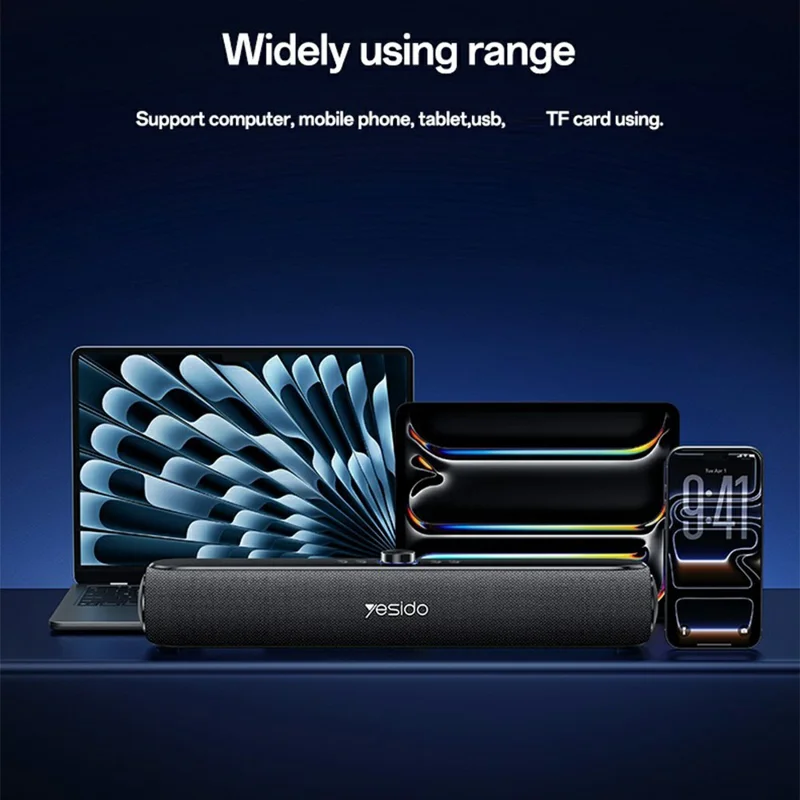 YESIDO YSW42 Kabelloser Bluetooth-kompatibler Lautsprecher HiFi-Sound Tragbarer 20-W-Desktop-Soundbar mit TF-Kartenunterstützung – Schwarz