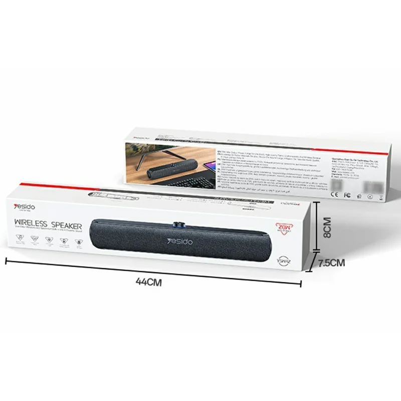 YESIDO YSW42 Kabelloser Bluetooth-kompatibler Lautsprecher HiFi-Sound Tragbarer 20-W-Desktop-Soundbar mit TF-Kartenunterstützung – Schwarz
