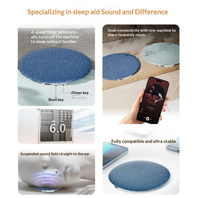X5PRO Ultra Thin Pillow Disc Sleep Speaker Wireless Bluetooth-Compatible Speaker Bedside Sound Disc - Sapphire