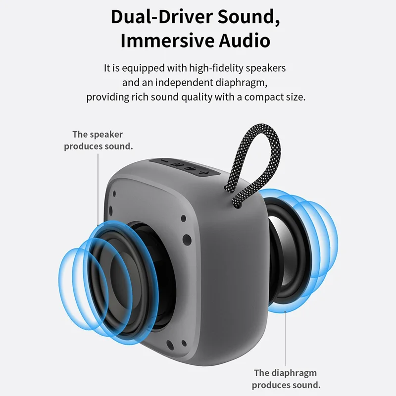 DEVIA Sound Lite2 Wireless Bluetooth-compatible Speaker with Lanyard Dual Driver HiFi Bass Stereo Subwoofer - Tarnish