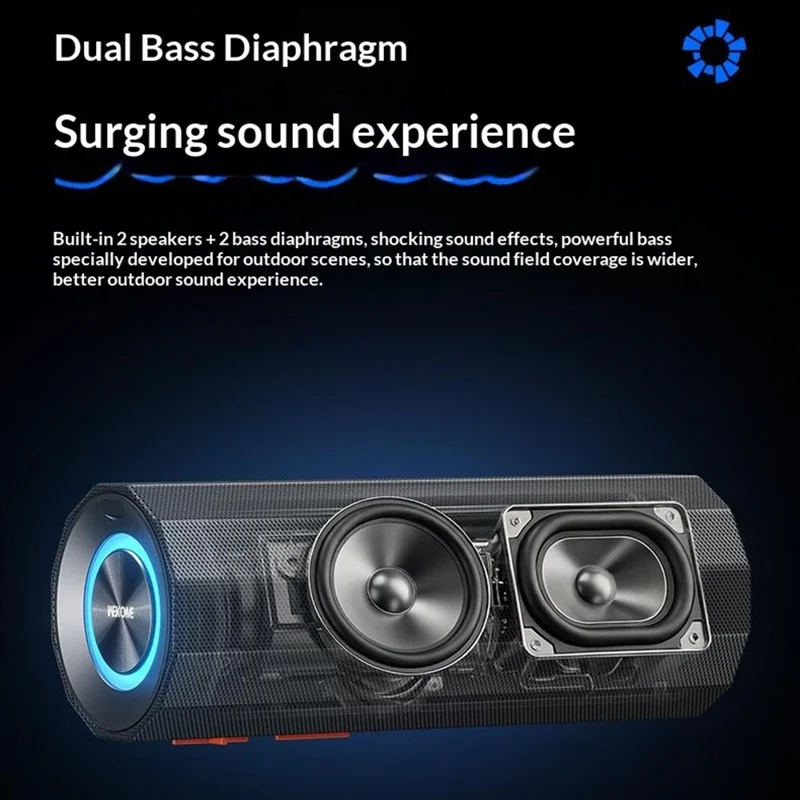 WEKOME WD-12 Fanshin Portable Wireless Speaker Dual Bass Diaphragm RGB Light TWS Stereo Speaker - Black