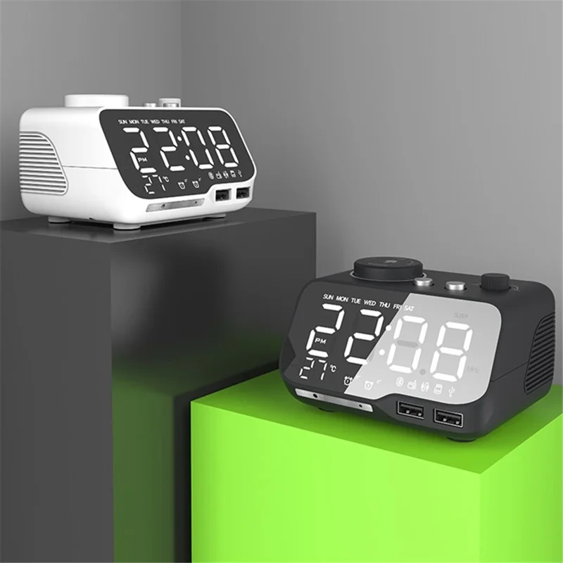 LEMONDA SMART M9 Wireless Bluetooth-compatible Speaker LED Mirror Screen Table Alarm Clock Support FM TF - Black/US Plug
