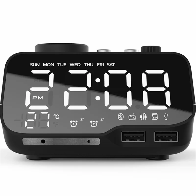 LEMONDA SMART M9 Wireless Bluetooth-compatible Speaker LED Mirror Screen Table Alarm Clock Support FM TF - Black/US Plug