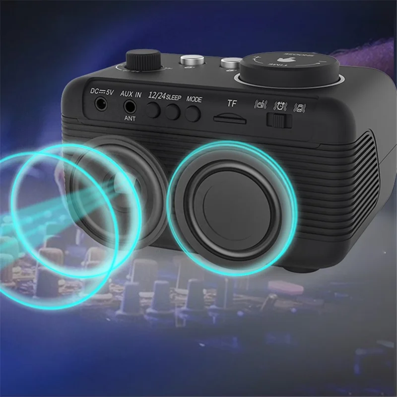 LEMONDA SMART M9 Wireless Bluetooth-compatible Speaker LED Mirror Screen Table Alarm Clock Support FM TF - Black/US Plug