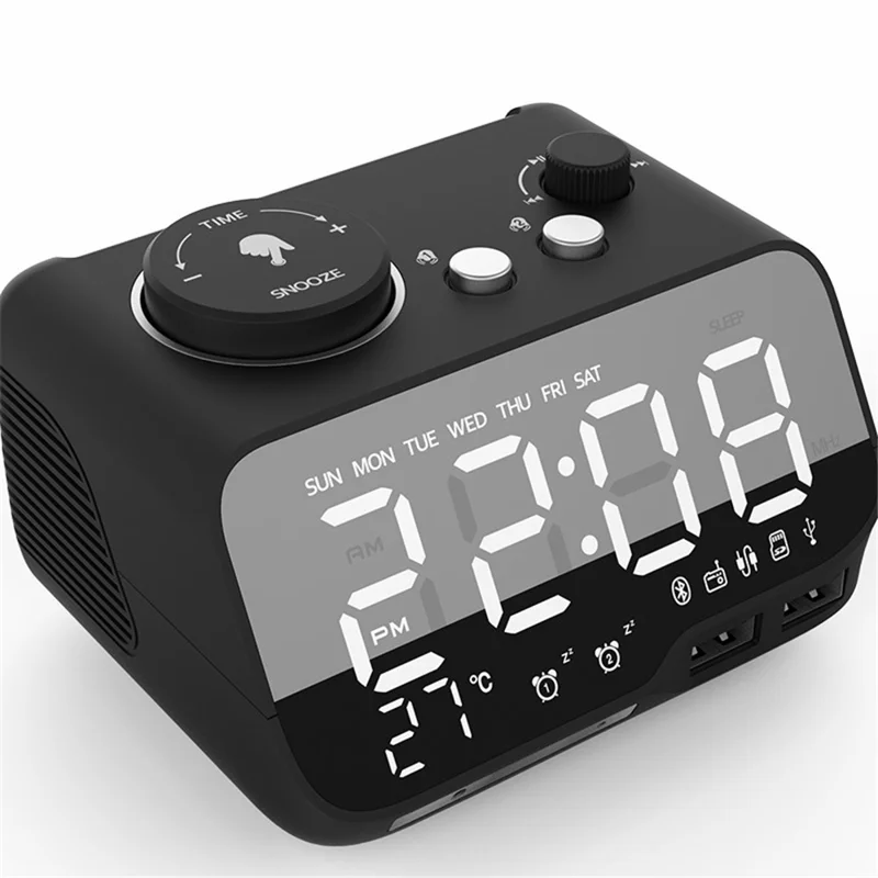 LEMONDA SMART M9 Wireless Bluetooth-compatible Speaker LED Mirror Screen Table Alarm Clock Support FM TF - Black/UK Plug