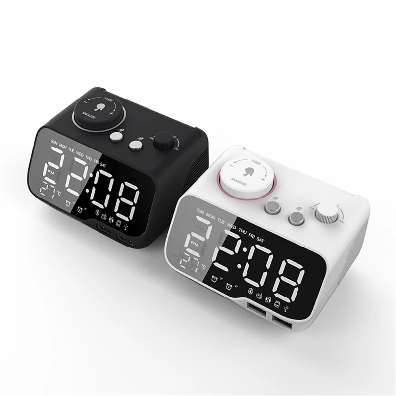 LEMONDA SMART M9 Wireless Bluetooth-compatible Speaker LED Mirror Screen Table Alarm Clock Support FM TF - Black/UK Plug