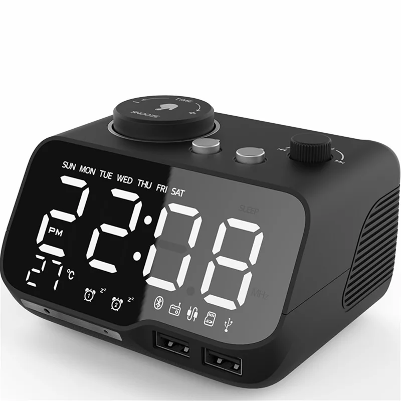 LEMONDA SMART M9 Wireless Bluetooth-compatible Speaker LED Mirror Screen Table Alarm Clock Support FM TF - Black/UK Plug