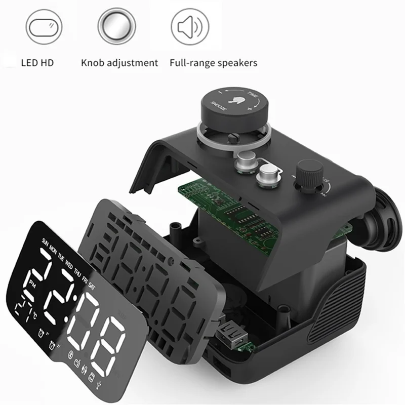 LEMONDA SMART M9 Wireless Bluetooth-compatible Speaker LED Mirror Screen Table Alarm Clock Support FM TF - Black/UK Plug