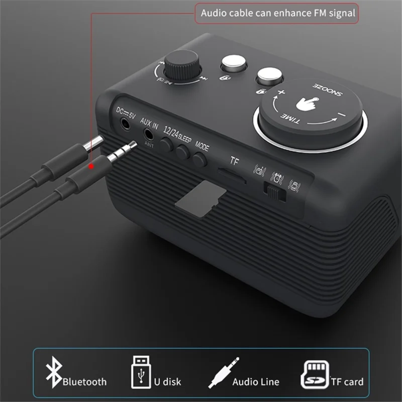 LEMONDA SMART M9 Wireless Bluetooth-compatible Speaker LED Mirror Screen Table Alarm Clock Support FM TF - Black/UK Plug