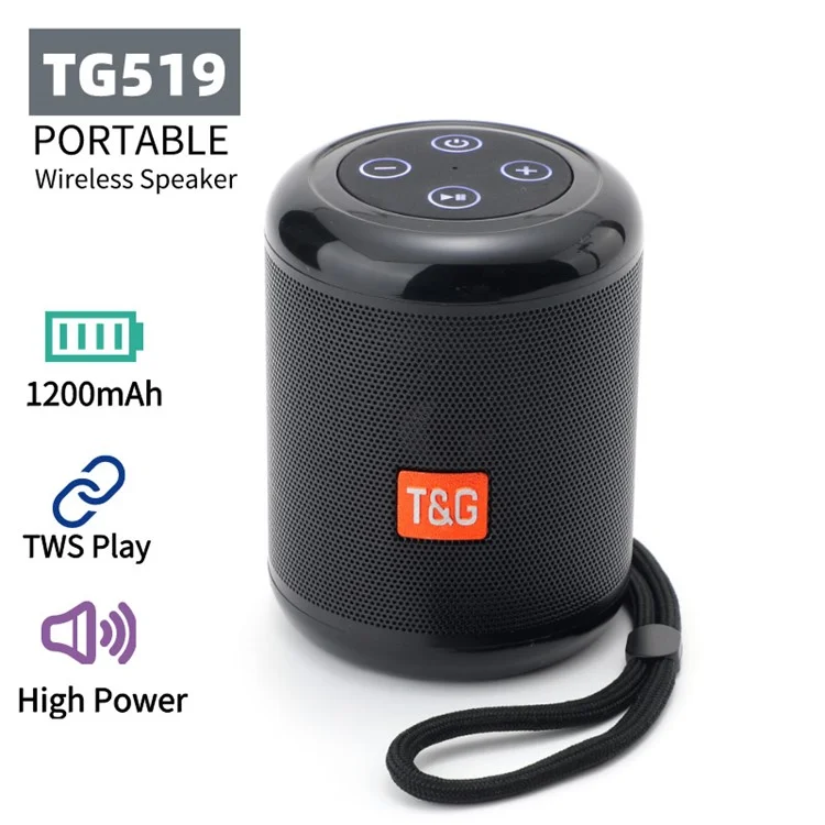 T&G TG519 TWS Haut-parleur Bluetooth Radio FM Haut-parleur Support Carte TF 3,5 mm AUX U Disk - Noir
