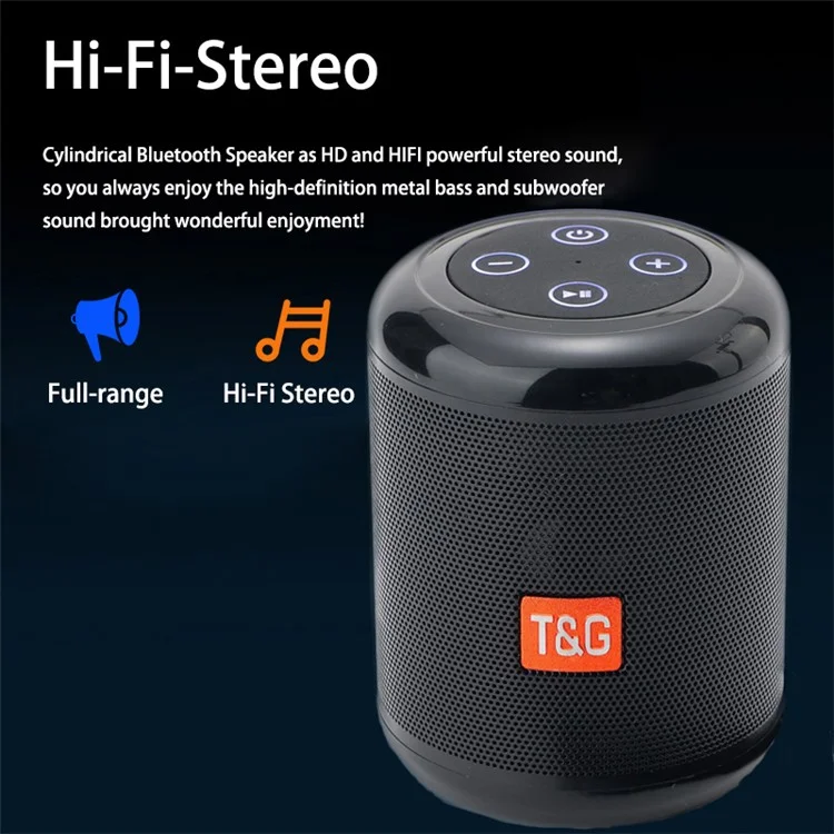 T&G TG519 TWS Bluetooth Speaker FM Radio Loudspeaker Support TF Card 3.5mm AUX U Disk - Black