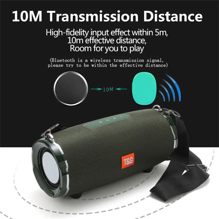 T&G TG187 Enceinte Bluetooth sans fil Étanche FM TF Subwoofer avec Bandoulière (Certifié CE) - Vert Militaire