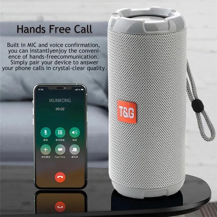 T&G TG621 Portable TWS Bluetooth-compatible Speaker TF Card FM Outdoor Waterproof Wireless Subwoofer (CE Certificated) - Grey