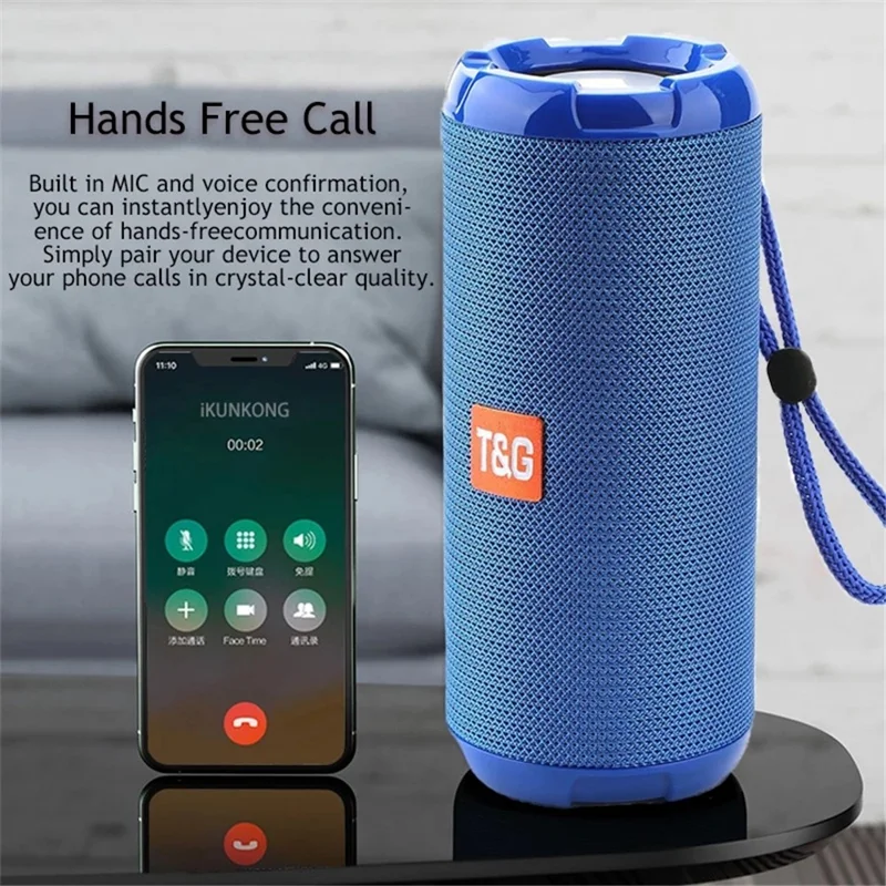 T&G TG621 Portable TWS Bluetooth-compatible Speaker TF Card FM Outdoor Waterproof Wireless Subwoofer (CE Certificated) - Blue
