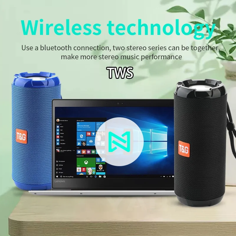T&G TG621 Portable TWS Bluetooth-compatible Speaker TF Card FM Outdoor Waterproof Wireless Subwoofer (CE Certificated) - Blue