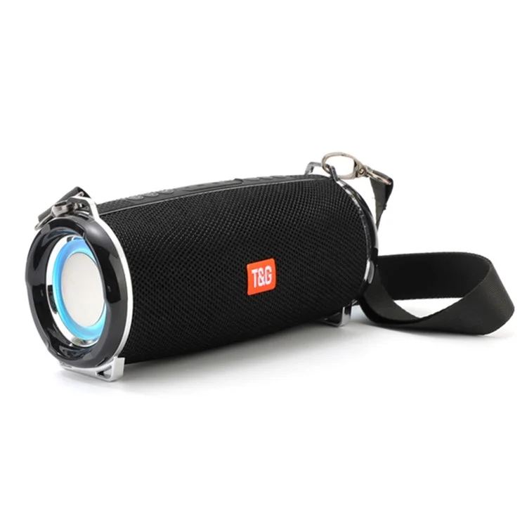 T&G TG192 Altavoz Bluetooth portátil para exteriores con tarjeta TF, U-Disk, FM, altavoz de graves inalámbrico y luces LED coloridas parpadeantes - Negro