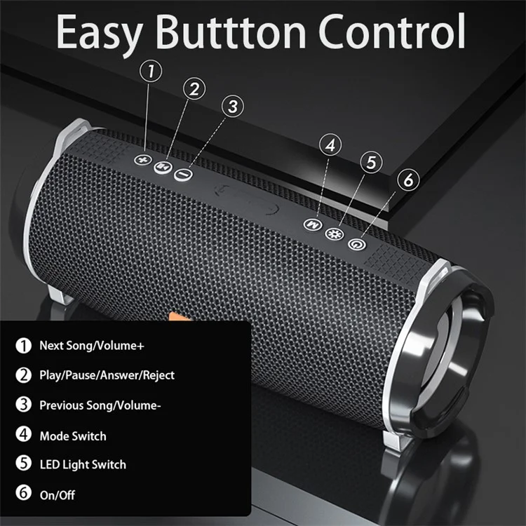 T&G TG192 Altavoz Bluetooth portátil para exteriores con tarjeta TF, U-Disk, FM, altavoz de graves inalámbrico y luces LED coloridas parpadeantes - Negro