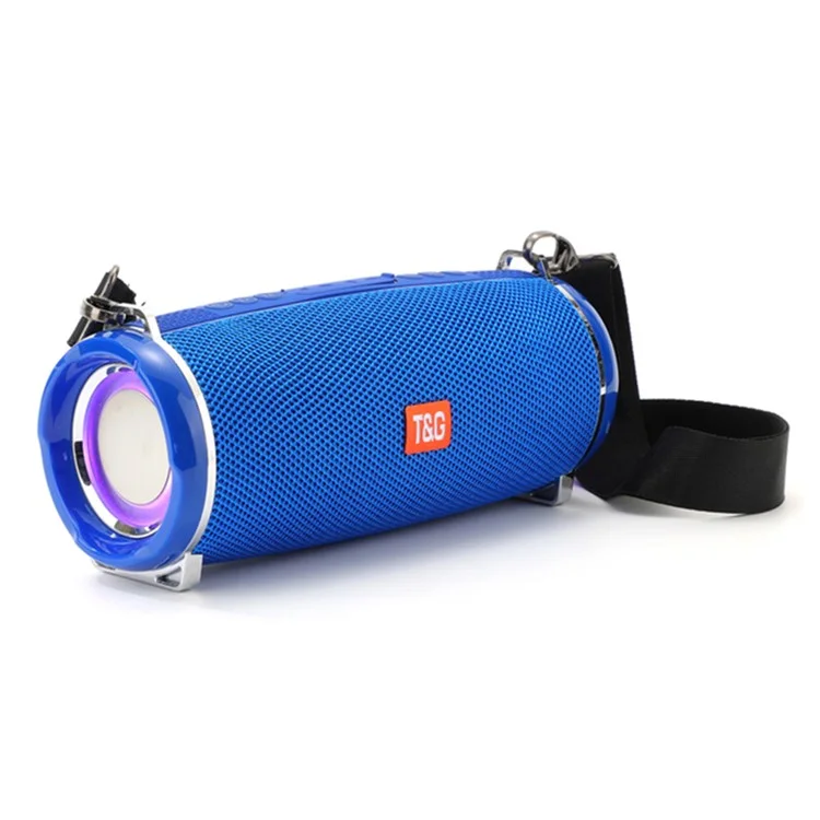 T&G TG192 Portable Outdoor Bluetooth-compatible Speaker TF Card U-Disk FM Wireless Subwoofer with Colorful Flashing LED Light - Blue