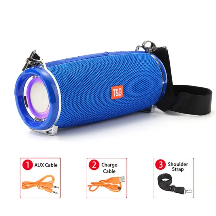 T&G TG192 Portable Outdoor Bluetooth-compatible Speaker TF Card U-Disk FM Wireless Subwoofer with Colorful Flashing LED Light - Blue