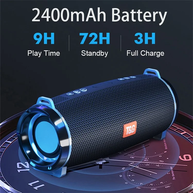 T&G TG192 Portable Outdoor Bluetooth-compatible Speaker TF Card U-Disk FM Wireless Subwoofer with Colorful Flashing LED Light - Blue