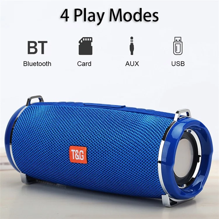 T&G TG192 Portable Outdoor Bluetooth-compatible Speaker TF Card U-Disk FM Wireless Subwoofer with Colorful Flashing LED Light - Blue
