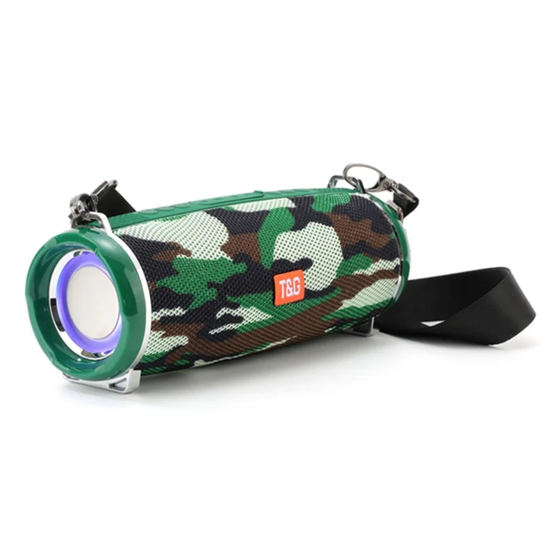 T&G TG192 Portable Outdoor Bluetooth-compatible Speaker TF Card U-Disk FM Wireless Subwoofer with Colorful Flashing LED Light - Camouflage