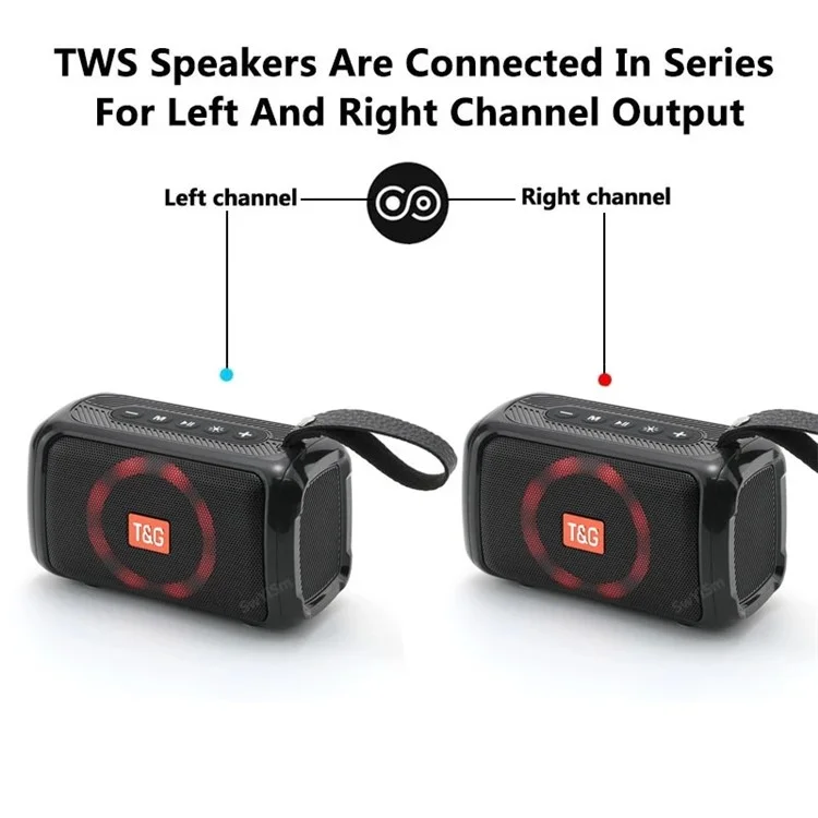 T&G TG193 Haut-parleur Bluetooth portable LED sans fil Subwoofer Boombox (Certifié CE) - Noir