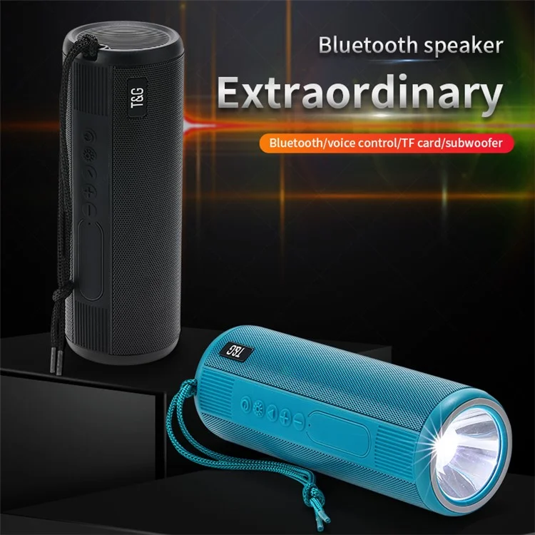 t & g TG635 Bluetooth Music Subwoofer Wasserdicht Tragbarer Drahtloser Outdoor -lautsprecher Mit LED -taschenlampe Support TF Card FM Radio Aux Input (CE) - Schwarz