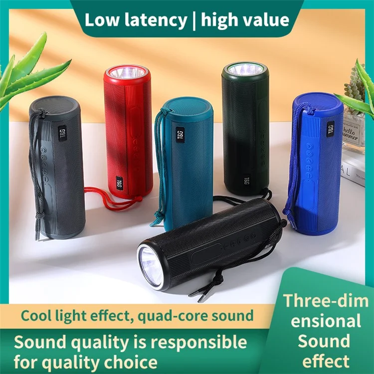 t & g TG635 Bluetooth Music Subwoofer Wasserdicht Tragbarer Drahtloser Outdoor -lautsprecher Mit LED -taschenlampe Support TF Card FM Radio Aux Input (CE) - Schwarz