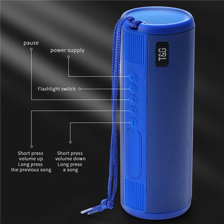t & g TG635 Bluetooth Music Subwoofer Wasserdicht Tragbarer Drahtloser Outdoor -lautsprecher Mit LED -taschenlampe Support TF Card FM Radio Aux Input (CE) - Schwarz